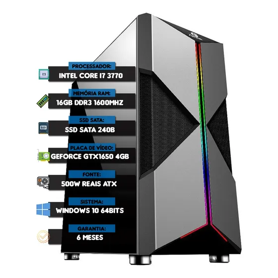 Pc Gamer I7 3770+h61+16gb Ddr3+ssd 240gb+gtx 1650 4gb+500 Wa