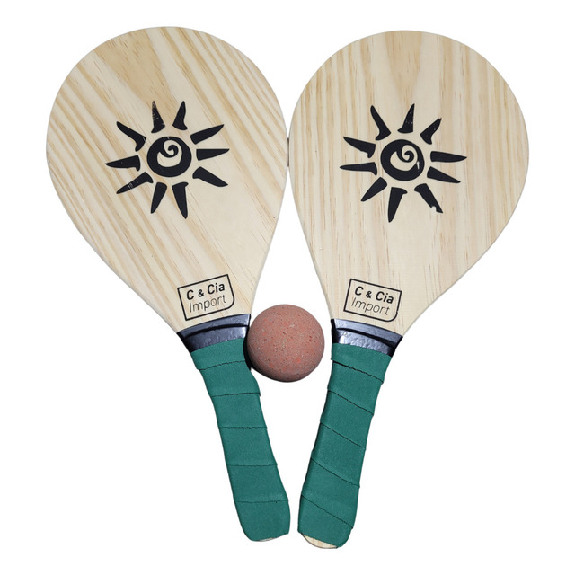 Kit Jogo Frescobol Tênis De Praia 2 Raquetes Madeira + Bola Kit Jogo Frescobol Tênis De Praia 2 Raquetes Madeira + Bola