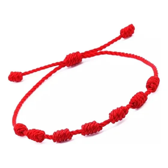 Pulseira Vermelha Cabala Kabbalah 7 Nós Proteção Do Mal Comprimento 24 cm Cor Vermelho Diâmetro 15 cm