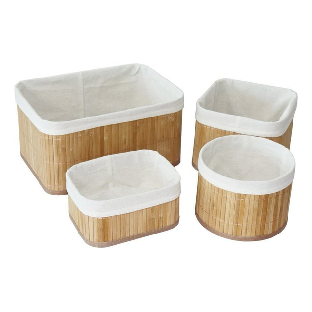 Conjunto 4 Cestos De Bambu Organizadores C/ Um Redondo Maxx Conjunto 4 Cestos De Bambu Organizadores C/ Um Redondo Maxx