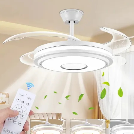 Ventilador De Teto Antuvi 42 Polegadas com Luz LED e Controle Remoto,Silencioso,4 Pás Metálicos Retráteis, Para Quarto, Uso Interno/externo,Intensidade