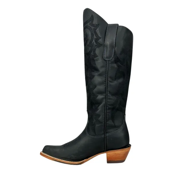 Bota De Couro Cano Alto Preta Para Usar Com Saia Vestido