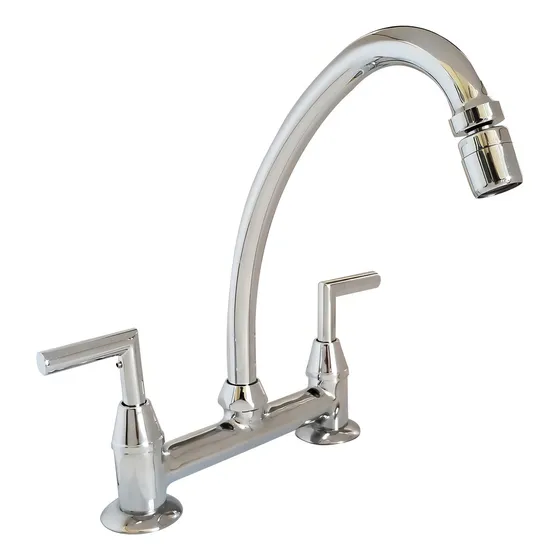 Grifo De Cocina Doble Comando Aqualaf Aukan Lever 9001 Cromo Acabado Cromado