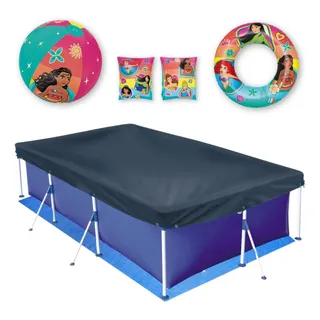Kit Piscina 3700 L + Capa, Forro Mor + Boias E Bola Inflável Kit Piscina 3700 L + Capa, Forro Mor + Boias E Bola Inflável