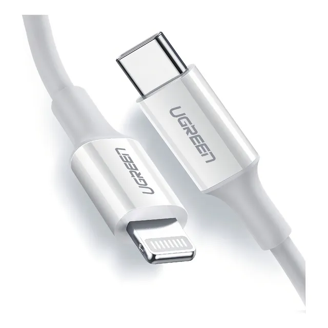 Cable Cargador Ugreen Lightning Para iPhone Mfi Usb C 1m Color Blanco
