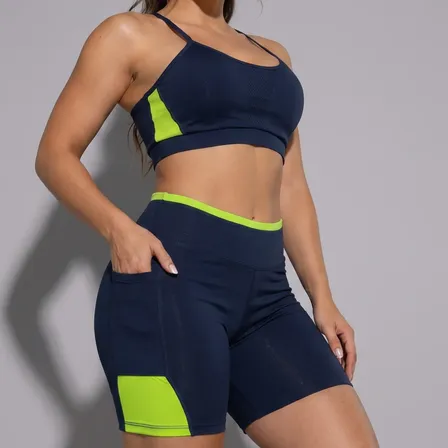 Conjunto Academia Top E Short Com Bolso Zero Transparência