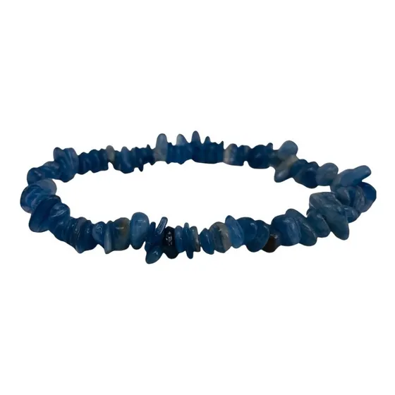 Pulseira Natural Pedra Cianita Azul Em Cascalho