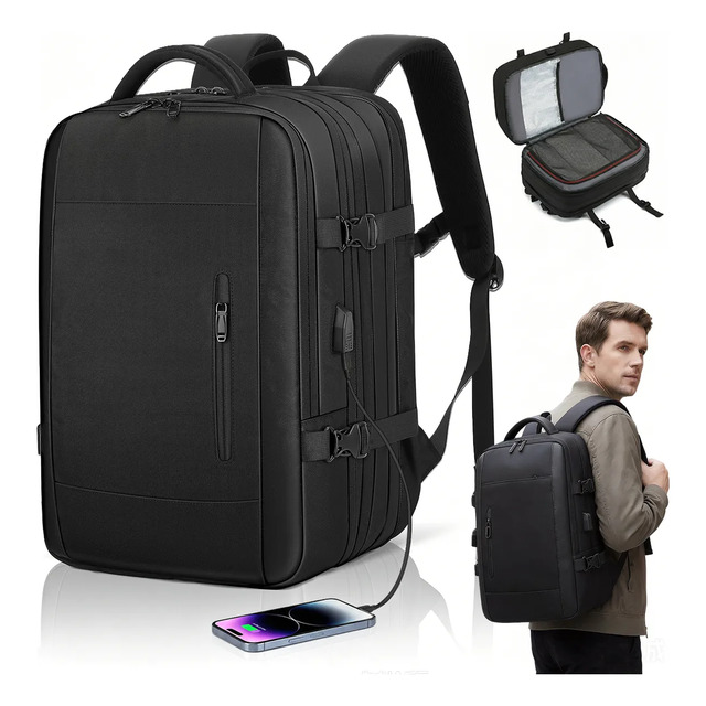 Mochila Viagem Masculina Feminina Impermeavel Para Notebook Preto Liso