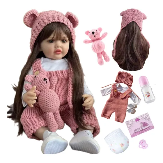 Bebe Reborn Boneca Menina Realista Malhas Rosa Panda 55cm ZAVANESE