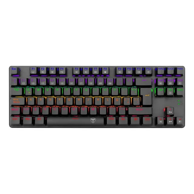 Teclado gamer T-Dagger Bora QWERTY T-Dagger Red español latinoamérica color negro con luz rainbow