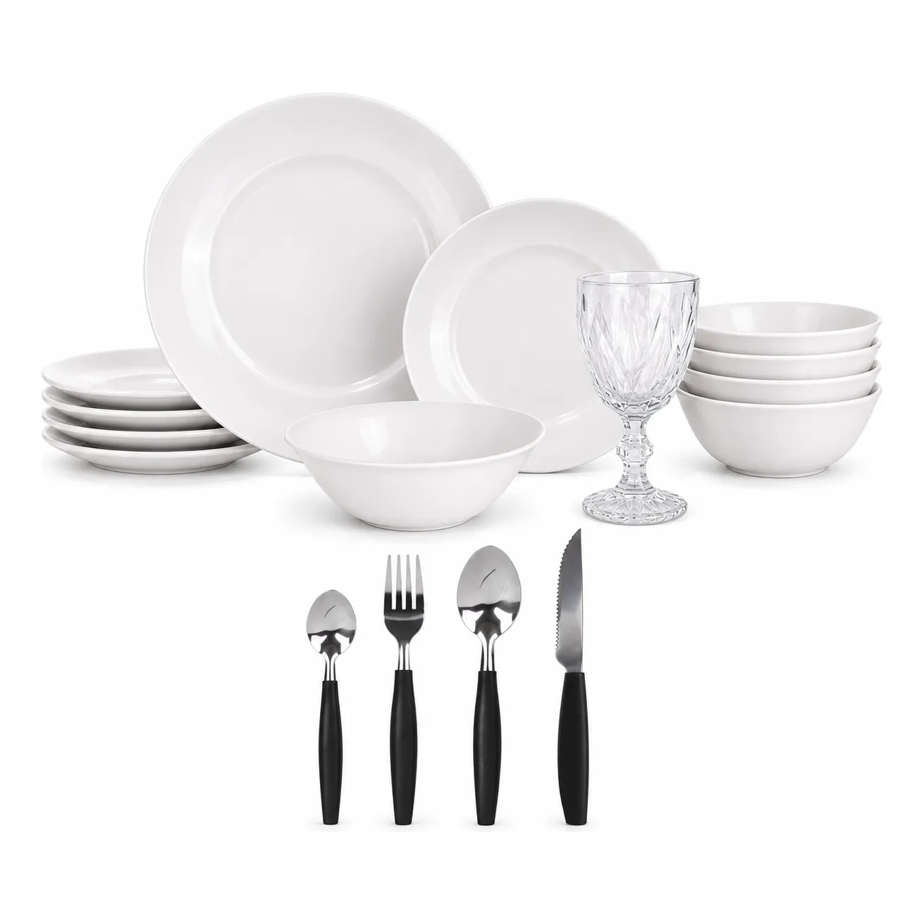 Jogo De Jantar 32 Peças Com Taça Diamond Talheres Completo Branco Jogo De Jantar 32 Peças Com Taça Diamond Talheres Completo Branco