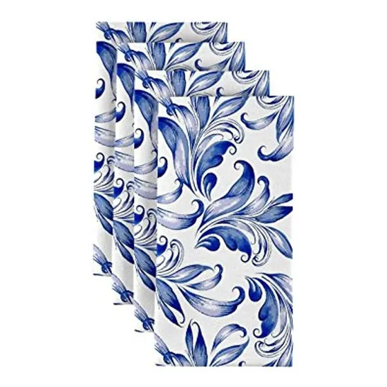 Tradicional Color Azul Hojas Servilletas  Juego De 12
