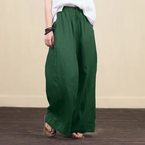 H5 Pantalones Sueltos De Pierna Ancha De Color Liso Para Muj