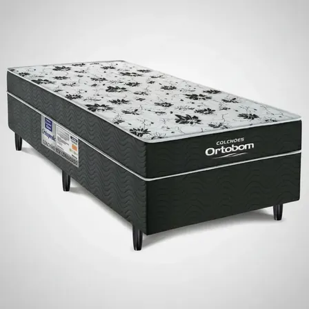 Cama Box Solteiro Ortobom Espuma D28 Ortopédica Preta Madeira 188x88cm