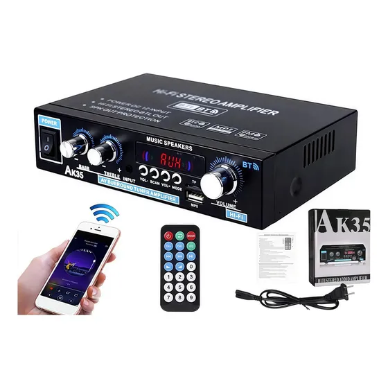 Amplificador Áudio Dig. Ak35 Automotivo/casa 800w Bluetooth Cor Preto