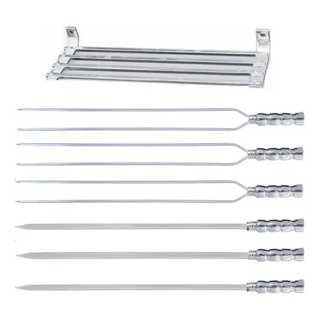 Conjunto 6 Espetos Churrasco Alumínio 55cm + Brinde Suporte