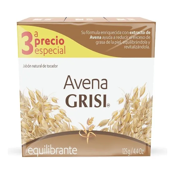 Jabón En Barra Grisi Avena, Pack De 3 Jabones, 125g C/u