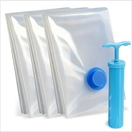 Saco A Vácuo 80x100cm Edredom Guarda Roupa Kit 3 Un + Bomba