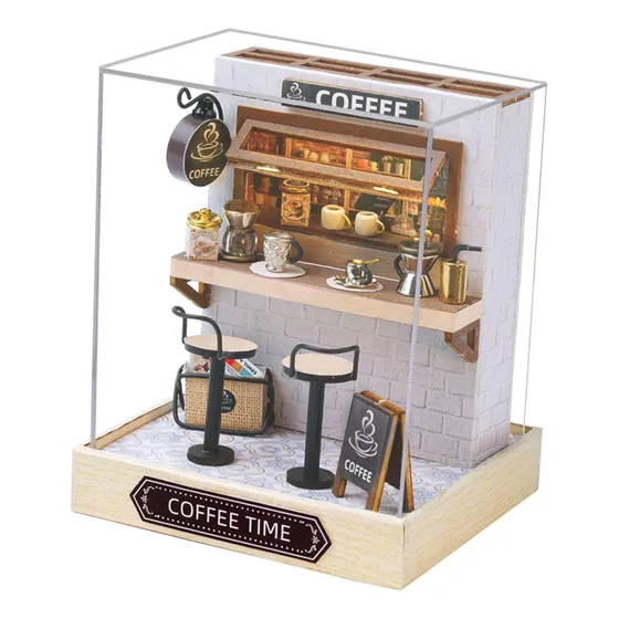 Casa De Muñecas En Miniatura De Madera Diy Con Hora De Cafe