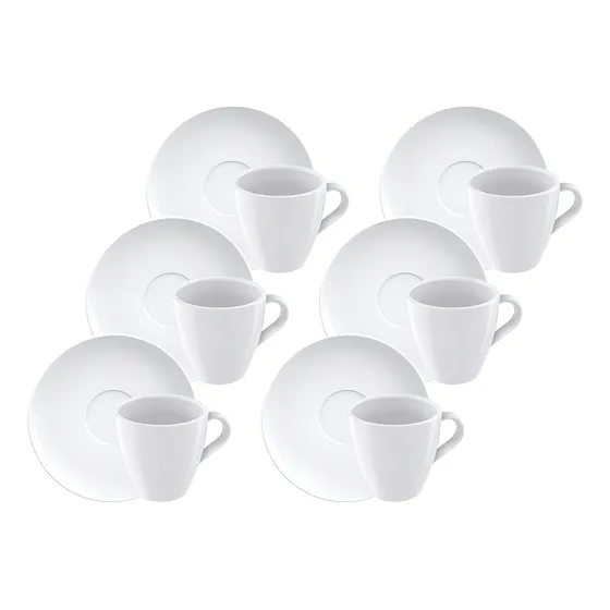 Juego de 6 tazas Tramontina de porcelana para capuchino con platillo, color blanco