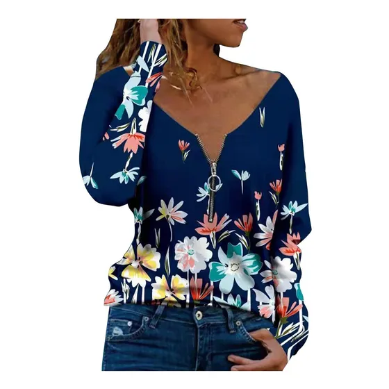 Camiseta Manga Larga Para Dama Casual Holgada Cuello 5