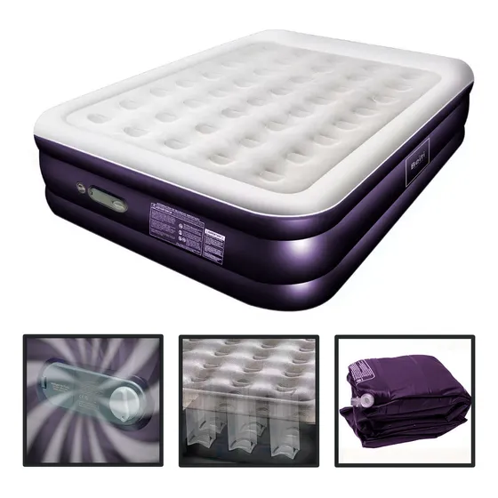 Colchón Cama Inflable Eléctrico 2 Plaza 203x152x47cm Marca Beiti Modelo 203bt Cubierta Superior Afelpada Con Bolso Parches E Inflador Electrico Estructura De Vigas Conicas
