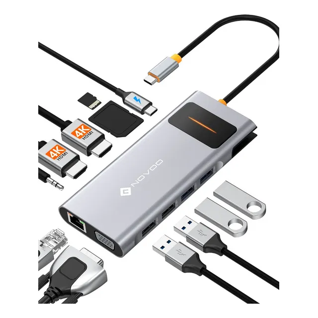 12 En 1 Hub Adaptador Docking Station Tipo C Dual Hdmi Novoo