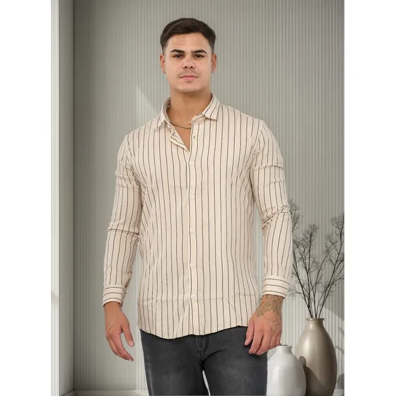 Camisa Lino Rayada Baron Blonde Hombre
