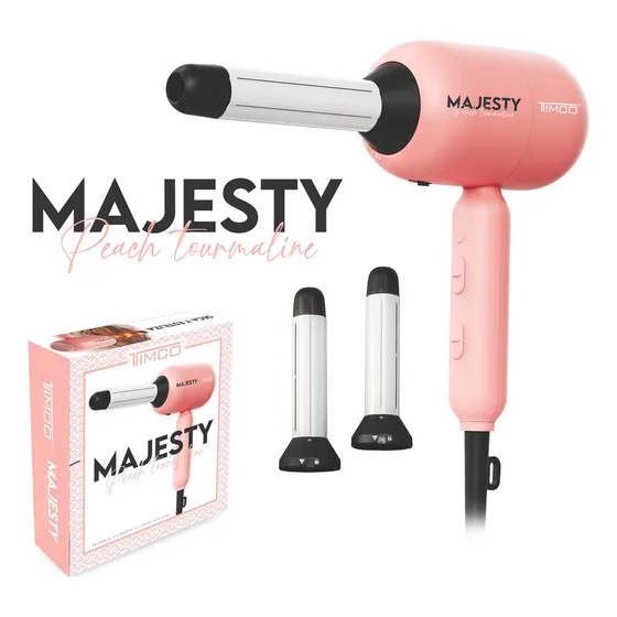 Secadora Rizador Cabello Majesty Dos Barriles 25 Mm Tourmalina Color Rosa Timco