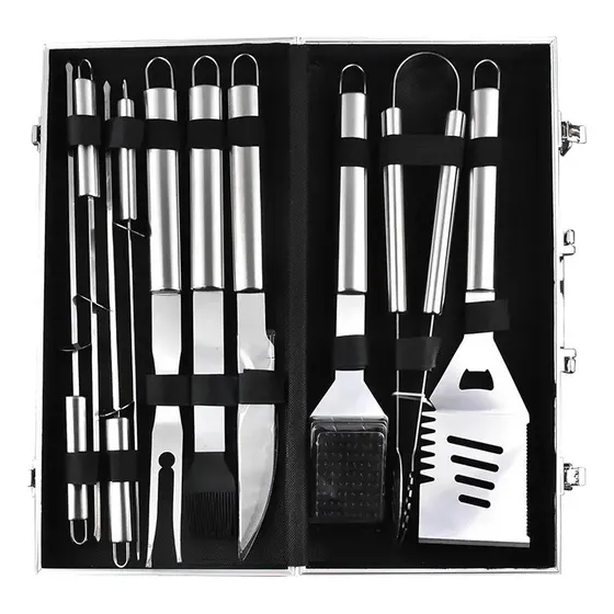 Kit Parrillero Utensilios Acero Inoxidable 10 Pcs + Maleta