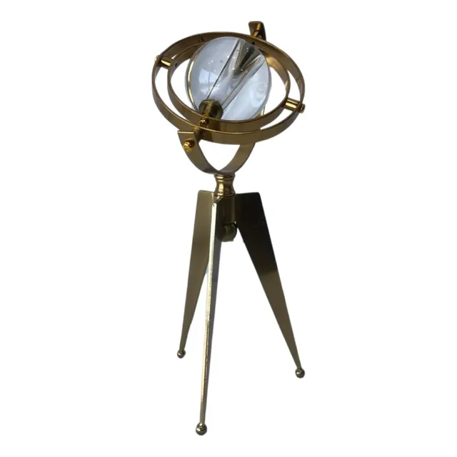 Escultura Astrolábio Em Vidro E Metal Com Pé Gold 28x10,5 Cm