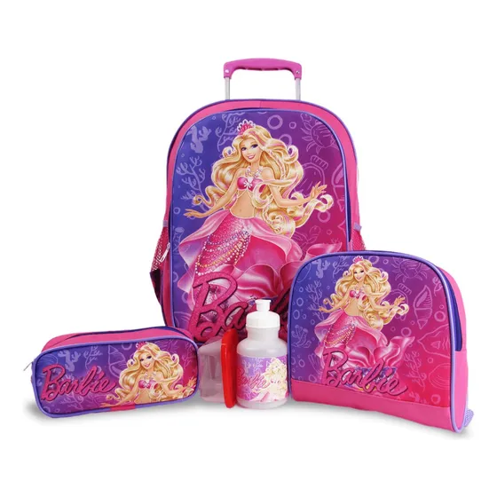 Mochila Infantil Barbie Sereia Rodinhas Tam G Cor Rosa