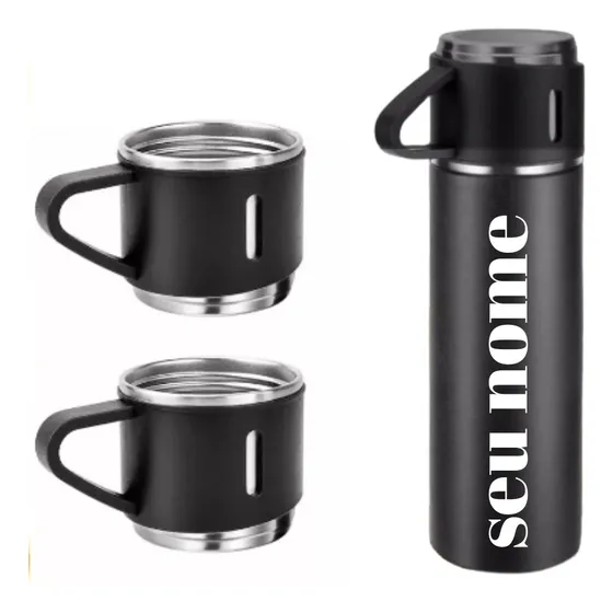 Kit Garrafa Térmica Xicara Personalizada Nome 500ml