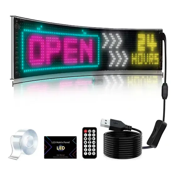 Panel Flexible Led Rgb Mensaje Luminoso Ojos Animados 37x9cm