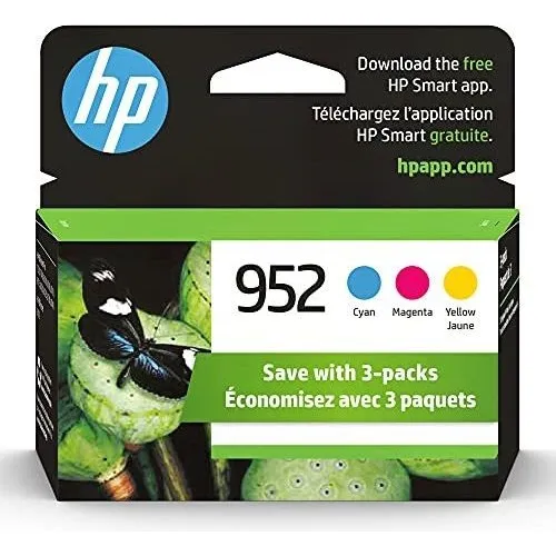 HP 952 Cartuchos de Tinta: Cian, Magenta, Amarillo (paquete de 3) - Funciona con HP OfficeJet 8702, HP OfficeJet Pro 7720, 7740, 8210, 8710, 8720, 8730, 8740 Series (N9K27AN)