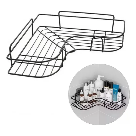 Estante Repisa Organizador Baño Ducha Shampoo Con Adhesivo Sin Perforacion Esquinero Ducha Organizador Cocina Levys Bazar 309 Color Negro