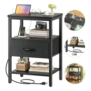 Furrific® Buró Mesita De Noche 65*40*30 Mdf Multifuncional Estante De Almacenamiento De Estilo Moderno Simple Con 2 Puertos Usb Y 2 Salidas De Ca 1 Cajón Adecuado Para Sala De Estar Dormitorio