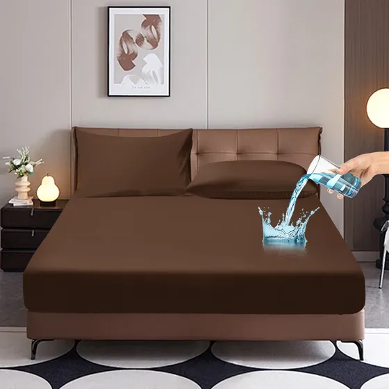 Cubre Colchon Impermeable Individual Funda Para Colchon Liso Color Marrón Bolsillo Profundo Ajustable Suave e Resistente a La Encogimiento y a La Decoloración Adecuada para Dormitorios