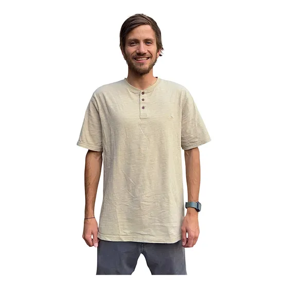 Polera Manga Corta Hombre Vulzee Henley Slub Verde