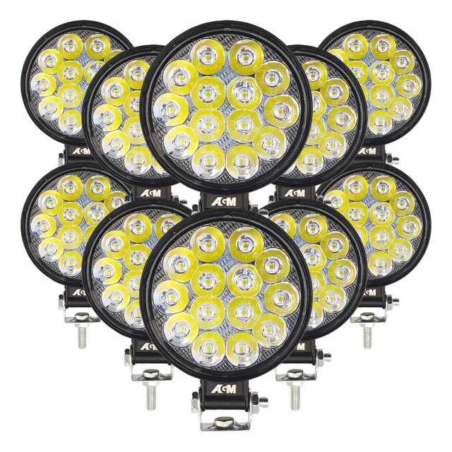Kit 10 Mini Farol Milha Redondo 14 Led 42w Universal 12v 24v