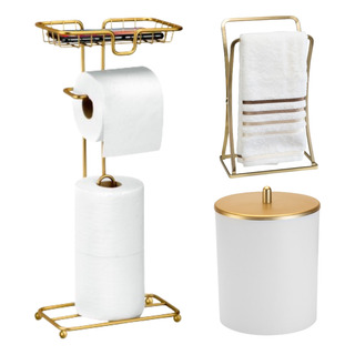 Kit Acessorios Lavabo Lixeira Porta Toalha Duplo Rosto Luxo Kit Acessorios Lavabo Lixeira Porta Toalha Duplo Rosto Luxo