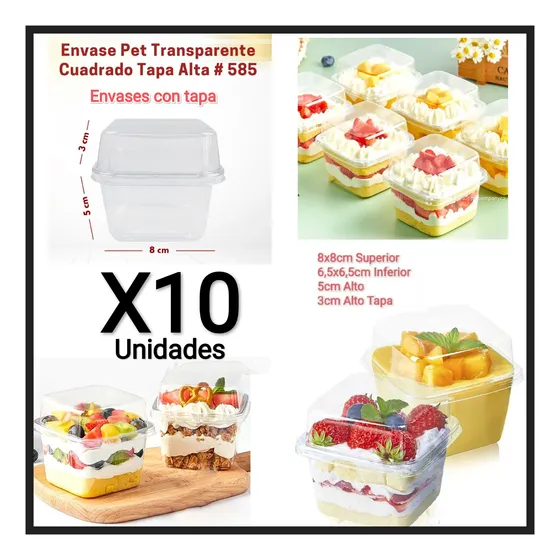 Envases Pack Lisos Cuadrados Para Postres 8 Onzas Brownies 