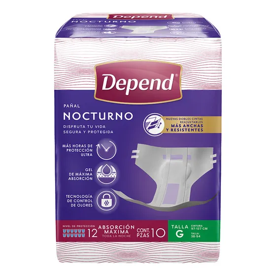 Pañales Nocturnos Para Adulto Depend Grande 10 Piezas
