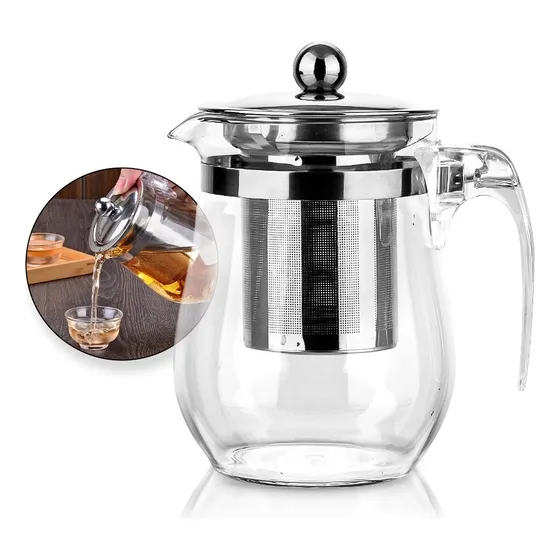 Bule De Vidro Com Infusor Inox Para Chá Café Chaleira Jarra 