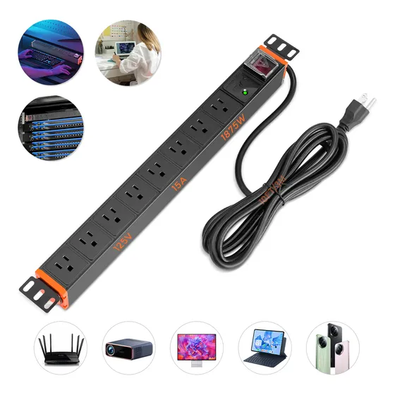 8 En 1 Regleta Multicontacto Pdu Para Rack 19'' 1875w 3m 15a