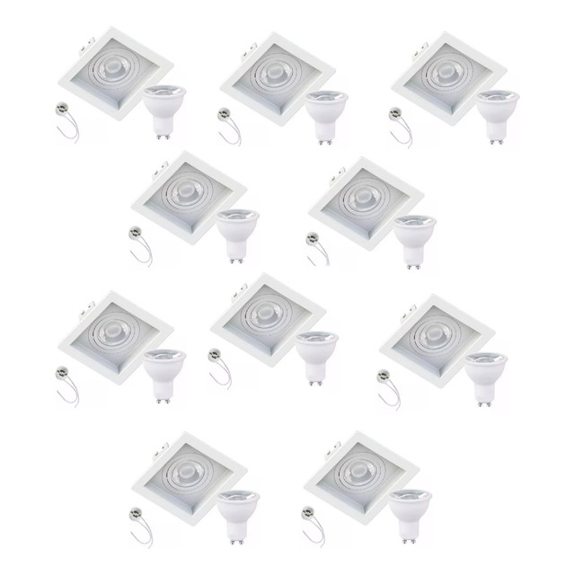 Kit10 Spot Embutir Dicroica Mr16 Recuado Gu10 C/ Lâmpada Led Kit10 Spot Embutir Dicroica Mr16 Recuado Gu10 C/ Lâmpada Led