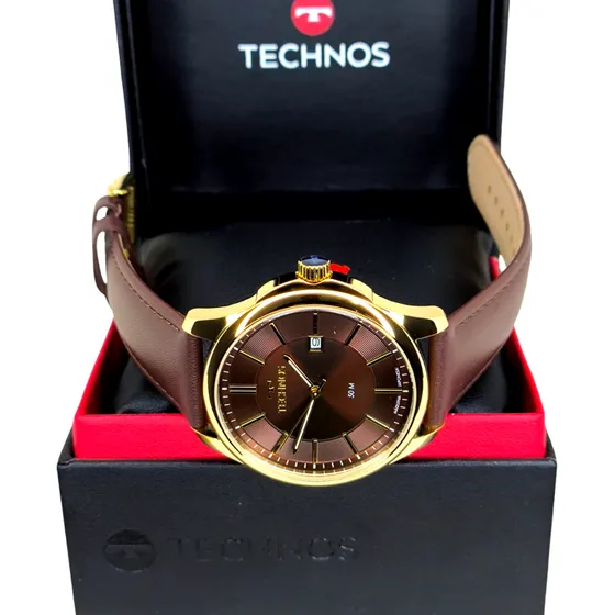 Relógio Technos Classico Dourado Pulseira De Couro Legitimo