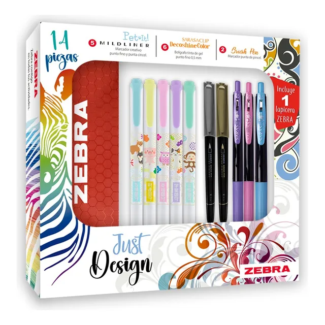 Just Design Set: 6 Bolígrafos De Gel + 7 Plumones Zebra. Tinta Multicolor Exterior Multicolor