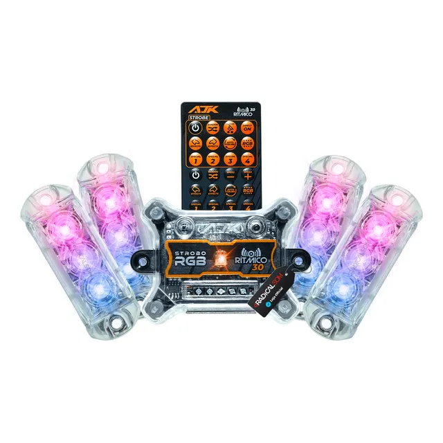 Kit Strobo Ajk Central Rítmico 4 Faróis Led 3w Batida Do Som