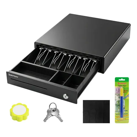 Cajón De Dinero Metálico Punto De Venta Negro 4 Divisiones Para Billetes Con Llave Segura Resistente Profesional Compatible Con Caja Registradora Paquete De Caja Registradora Incluido